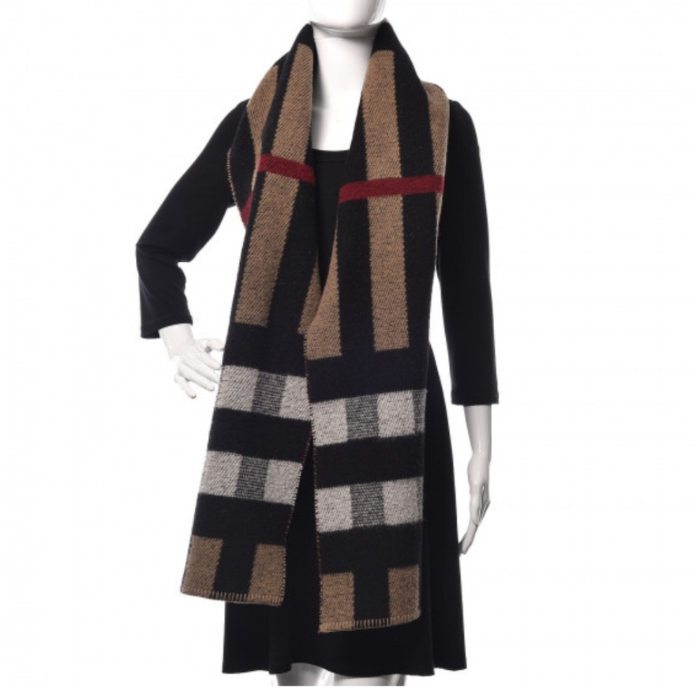 Wool Cashmere Half Mega Check Blanket Scarf